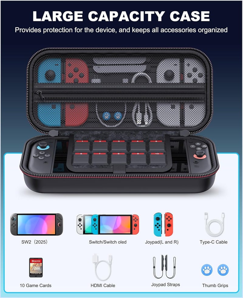 Larstylee Switch 2 Carrying Case with Protective Hard Shell, Game Card Slots, Mesh Pocket for Nintendo Switch 2 (2025)/Switch/OLED Accessories Skin - Image 2